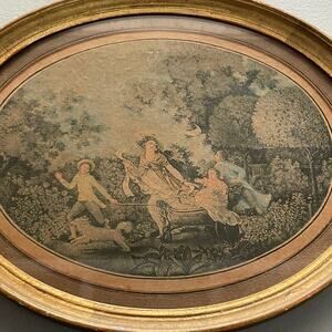 VICTORIAN STYLE FAMILY SCENE Vintage Oval Framed Print or Painting Lot of 2